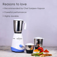 Load image into Gallery viewer, Capri Mixer Grinder 550W With 3 Stainless Steel Jars (White &amp; Blue)