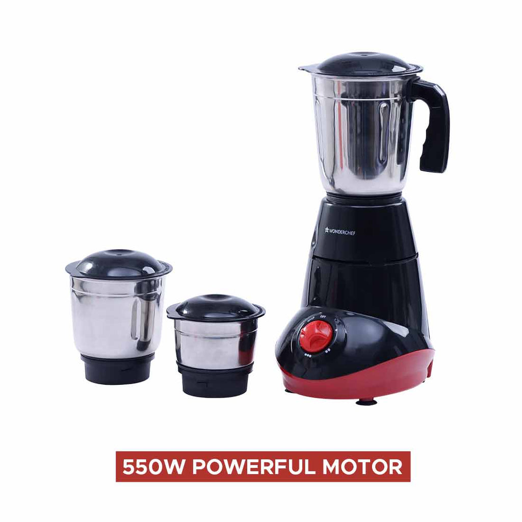 Capri Mixer Grinder 550W, Black & Red, 5 Years Warranty