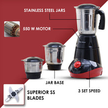 Load image into Gallery viewer, Capri Mixer Grinder 550W, Black &amp; Red, 5 Years Warranty