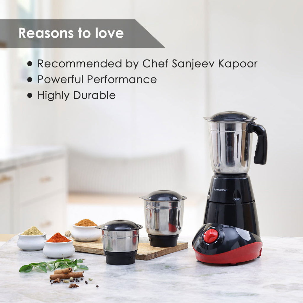 Capri Mixer Grinder 550W, Black & Red, 5 Years Warranty