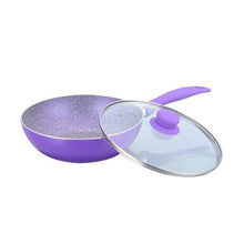 Load image into Gallery viewer, Celebration  Aluminum Non-Stick Cookware 5 pc Set | Kadhai with Glass Lid 24cm, Grill Pan 24cm, Dosa Tawa 28cm, Mini Fry Pan 12cm  | Induction Bottom | Soft Touch Handles | Pure Grade Aluminium | PFOA Free | 2 Year Warranty | Purple