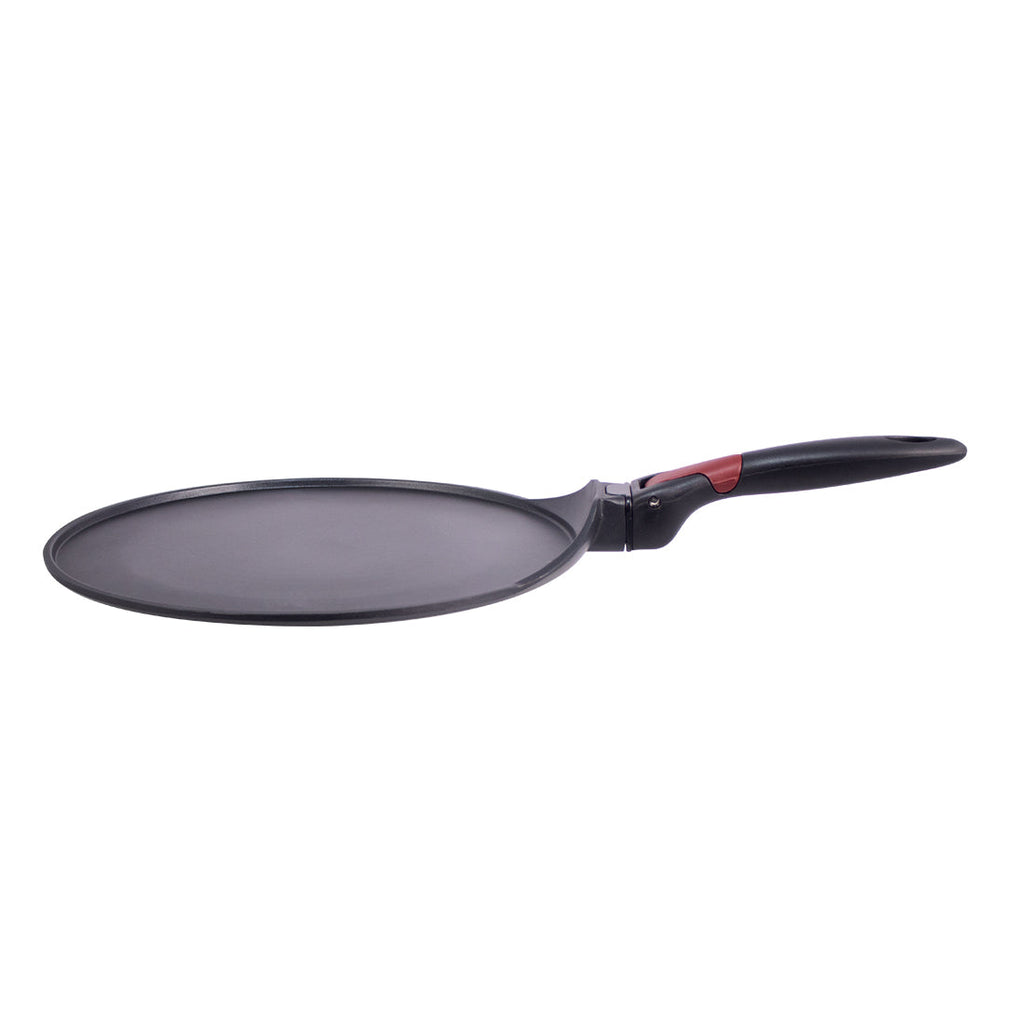 Click Space Saver 30 cm Non-stick Dosa Tawa, Induction Bottom, Foldable Handle, Aluminium, 4mm, 2 Years Warranty, Black