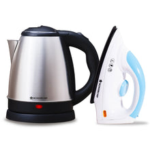 Load image into Gallery viewer, Crescent Kettle + Dry Iron Festive Gift Combo | 1.5L Kettle | Boil Water in 5-7 Mins | BPA-free Stainless Steel | 1000W Swift Dry Iron for Cotton, Linen, Nylon, Silk | Button Groove