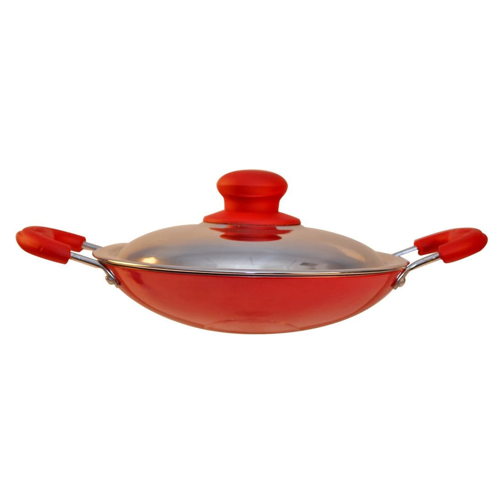 Crimson Aluminium Non-stick Appachetty With Lid, 3 mm, Red