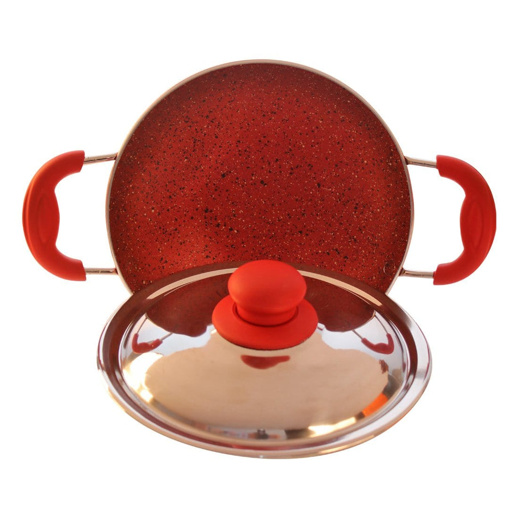 Crimson Aluminium Non-stick Appachetty With Lid, 3 mm, Red