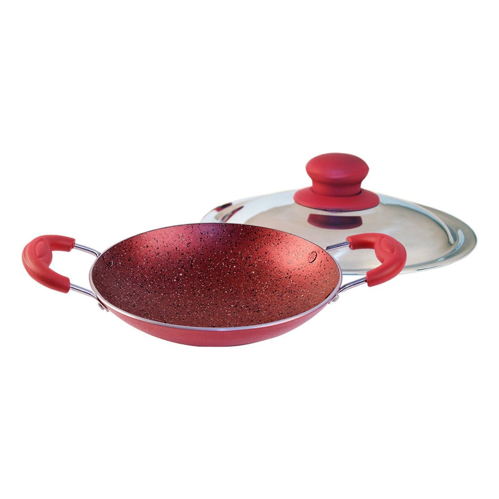 Crimson Aluminium Non-stick Appachetty With Lid, 3 mm, Red