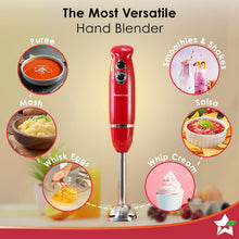 Load image into Gallery viewer, Crimson Edge 400 W Electric  Hand Blender | Powerful &amp; Silent Motor | Portable | Easy Control Grip | Hot &amp; Cold Blending | 2 Speed Selection | Anti Rush Sharp Stainless Steel  Blades | Detachable stem | 2 Years warranty | Red