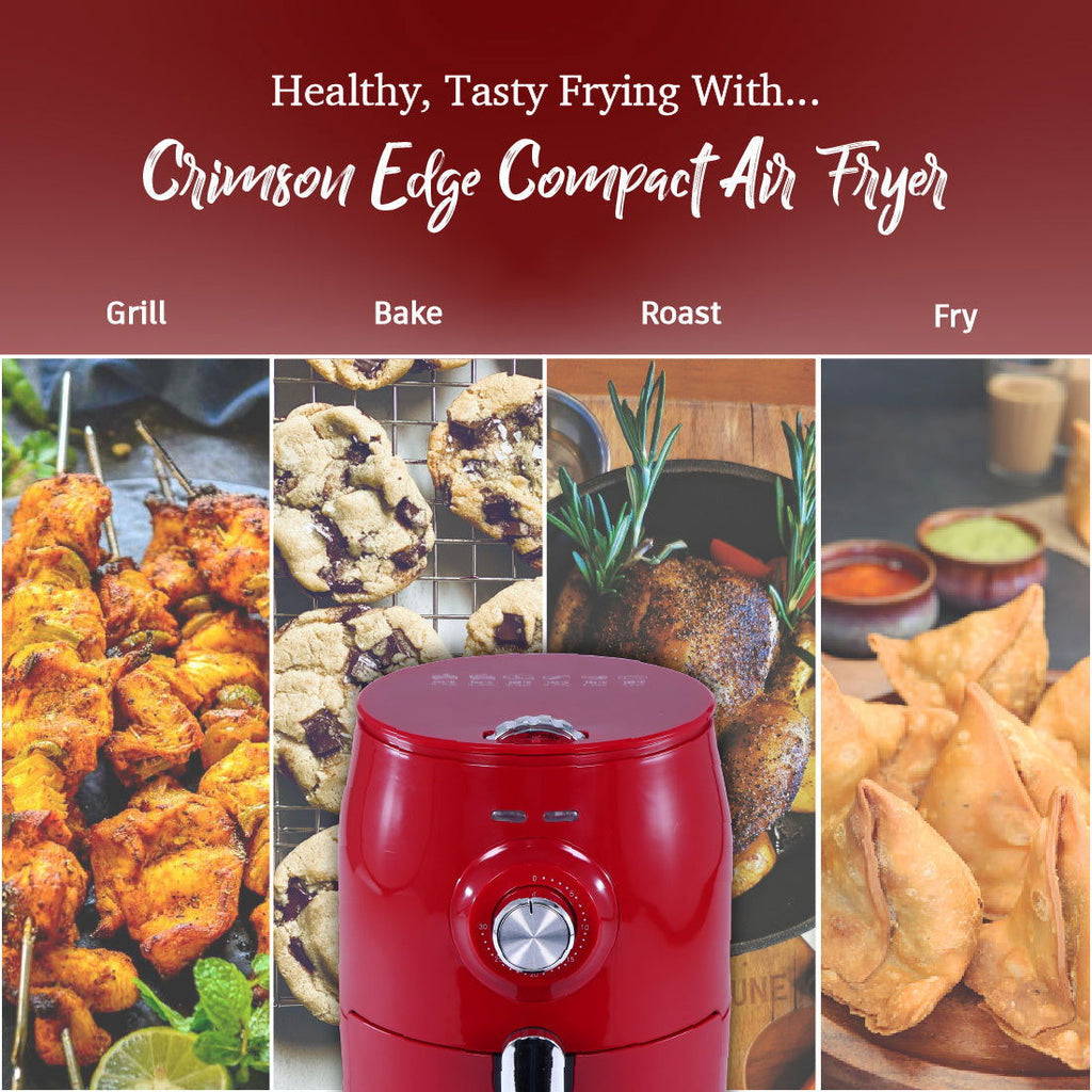 Crimson Edge Air Fryer for Home and Kitchen|1.8 Litres Non-stick Basket| Fry, Grill, Bake & Roast| Rapid Air Technology| Timer & Temperature Control| Auto Shut-Off| Healthy Cooking with 99% less Fat| Sleek & Compact| 1000 Wattage| Red |2 Year Warranty