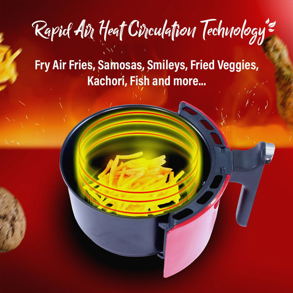 Crimson Edge Air Fryer for Home and Kitchen|1.8 Litres Non-stick Basket| Fry, Grill, Bake & Roast| Rapid Air Technology| Timer & Temperature Control| Auto Shut-Off| Healthy Cooking with 99% less Fat| Sleek & Compact| 1000 Wattage| Red |2 Year Warranty