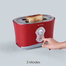 Load image into Gallery viewer, Crimson Edge Slice Toaster with Defrost, Reheat &amp; Cancel Function | 800 Watt | 2 Bread Slice Automatic Pop-up Electric Toaster | 7- Level Browning Controls | Auto Shut Off | Mid Cycle Cancel Feature | Removable Tray | Easy to Clean | Red | 2 Year Warranty