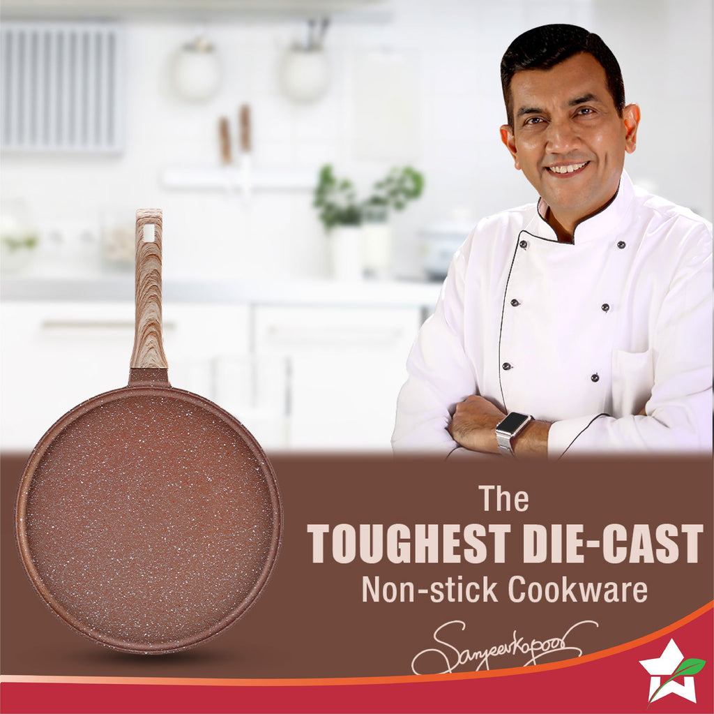 Duralife Die-cast 28 cm Dosa Tawa | 5 Layer Healthy Duramax Non-Stick Coating | Soft Touch Handle | Pure Grade Aluminium | PFOA Free | 2 Year Warranty | Copper