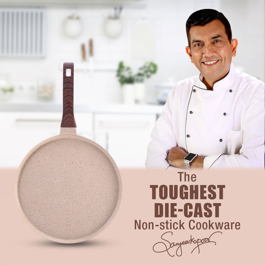 Duralife Die-cast 28 cm Dosa Tawa | 5 Layer Healthy Duramax Non-Stick Coating | Soft Touch Handle | Pure Grade Aluminium | PFOA Free | 2 Year Warranty | Ivory