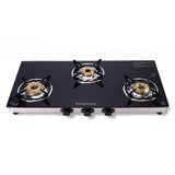 Duralife Slim Glass Cooktop 3 Burner | Heavy Duty Pan Support | Dual Locking System | Easy Grip Sleek Knobs | Brass Burner | Round Stainless Steel Drip Tray | 2 Years Warranty on Glass and Product