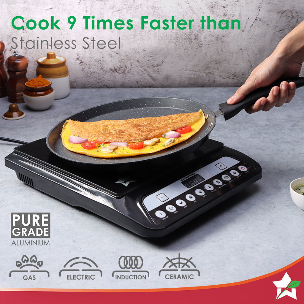 Duralite Die-cast 28 cm Dosa Tawa | 5 Layer Healthy Duramax Non-Stick Coating | Soft Touch Handle | Pure Grade Aluminium | PFOA Free | 2 Year Warranty | Grey