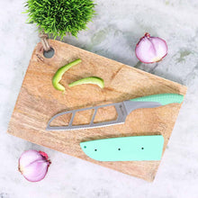 Load image into Gallery viewer, Easy Slice Stainless Steel Knife 15.2 CM, Razor Sharp Double-Edged Blade, Hollow Blade Design, Full-Tang Construction, Plastic Guard For Protection, 5 Years Warranty, Green