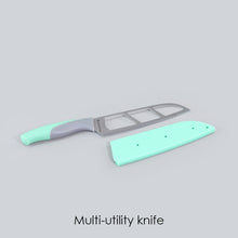 Load image into Gallery viewer, Easy Slice Stainless Steel Knife 15.2 CM, Razor Sharp Double-Edged Blade, Hollow Blade Design, Full-Tang Construction, Plastic Guard For Protection, 5 Years Warranty, Green