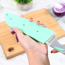 Load image into Gallery viewer, Easy Slice Stainless Steel Knife 15.2 CM, Razor Sharp Double-Edged Blade, Hollow Blade Design, Full-Tang Construction, Plastic Guard For Protection, 5 Years Warranty, Green