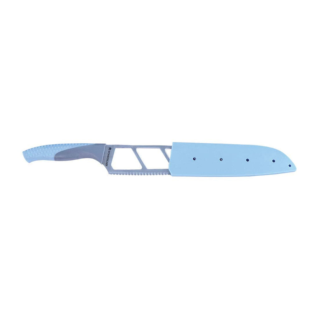 Easy Slice Stainless Steel Knife 20.3 CM, Razor Sharp Double-Edged Blade, Hollow Blade Design, Full-Tang Construction, Plastic Guard for Protection, 5 Years Warranty, Blue