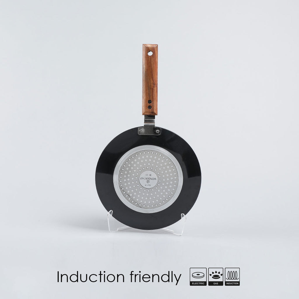 Ebony 22 cm Roti Tawa | Induction Bottom | Wooden Handle | Hard Anodized Aluminium | Non-Stick Tawa | 4.06 mm | 5 Years Warranty | Black