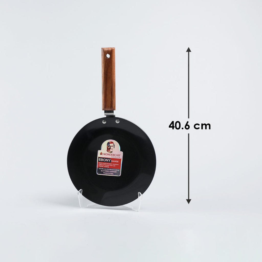 Ebony 22 cm Roti Tawa | Induction Bottom | Wooden Handle | Hard Anodized Aluminium | Non-Stick Tawa | 4.06 mm | 5 Years Warranty | Black