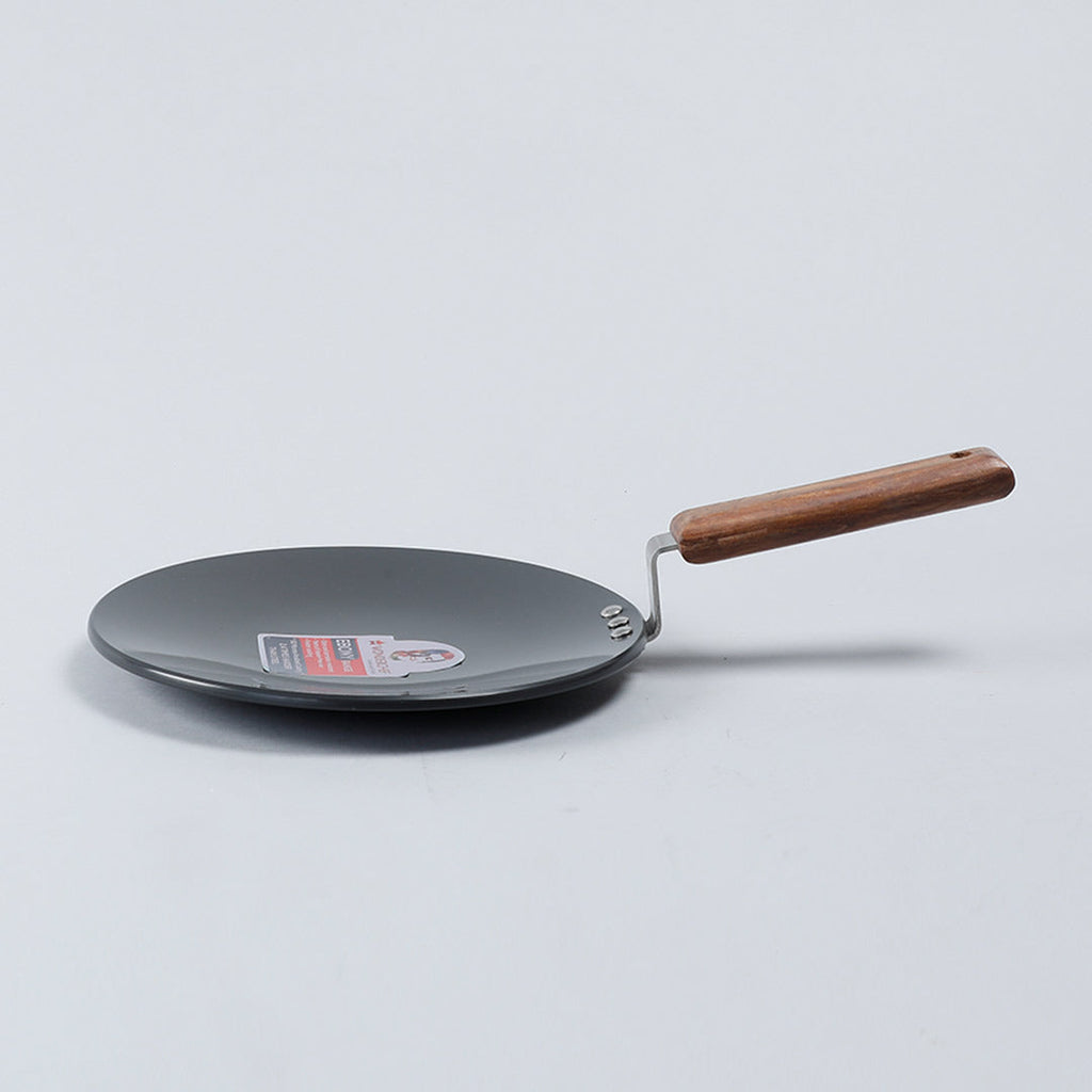 Ebony 25 cm Roti Tawa | Wooden Handle With Rivets | Hard Anodized Aluminium | Non Stick Tawa | 4.88 mm | 2 Years Warranty | Black