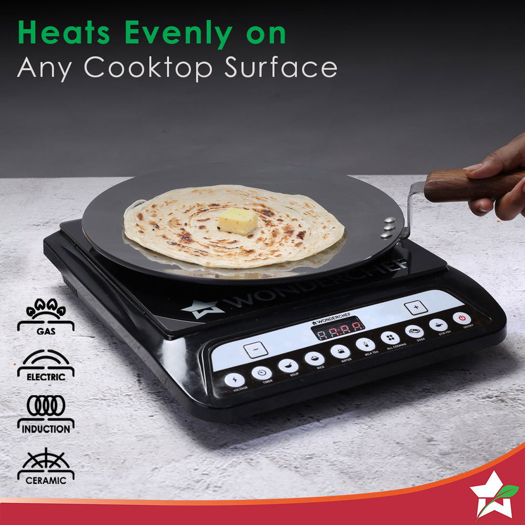 Ebony 28 cm Roti Tawa | Wooden Handle With Rivets | Hard Anodized Aluminium| Non Stick Tawa | 4.88 mm | 2 Years Warranty | Black