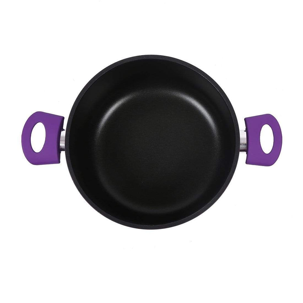 Elite Non-stick Casserole with Lid, Induction Bottom, Soft-touch Handle, Virgin Grade Aluminium, PFOA/Heavy metals free, 4mm rim, Purple, 2 Years Warranty