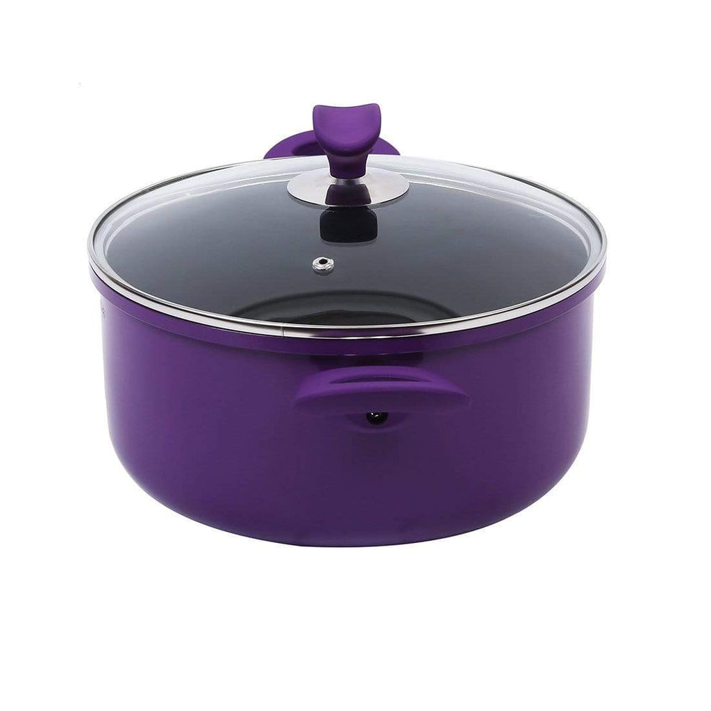 Elite Non-stick Casserole with Lid, Induction Bottom, Soft-touch Handle, Virgin Grade Aluminium, PFOA/Heavy metals free, 4mm rim, Purple, 2 Years Warranty