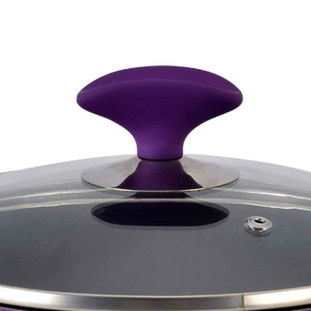 Elite Non-stick Casserole with Lid, Induction Bottom, Soft-touch Handle, Virgin Grade Aluminium, PFOA/Heavy metals free, 4mm rim, Purple, 2 Years Warranty