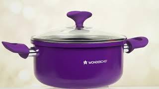 Elite Non-stick Casserole with Lid, Induction Bottom, Soft-touch Handle, Virgin Grade Aluminium, PFOA/Heavy metals free, 4mm rim, Purple, 2 Years Warranty