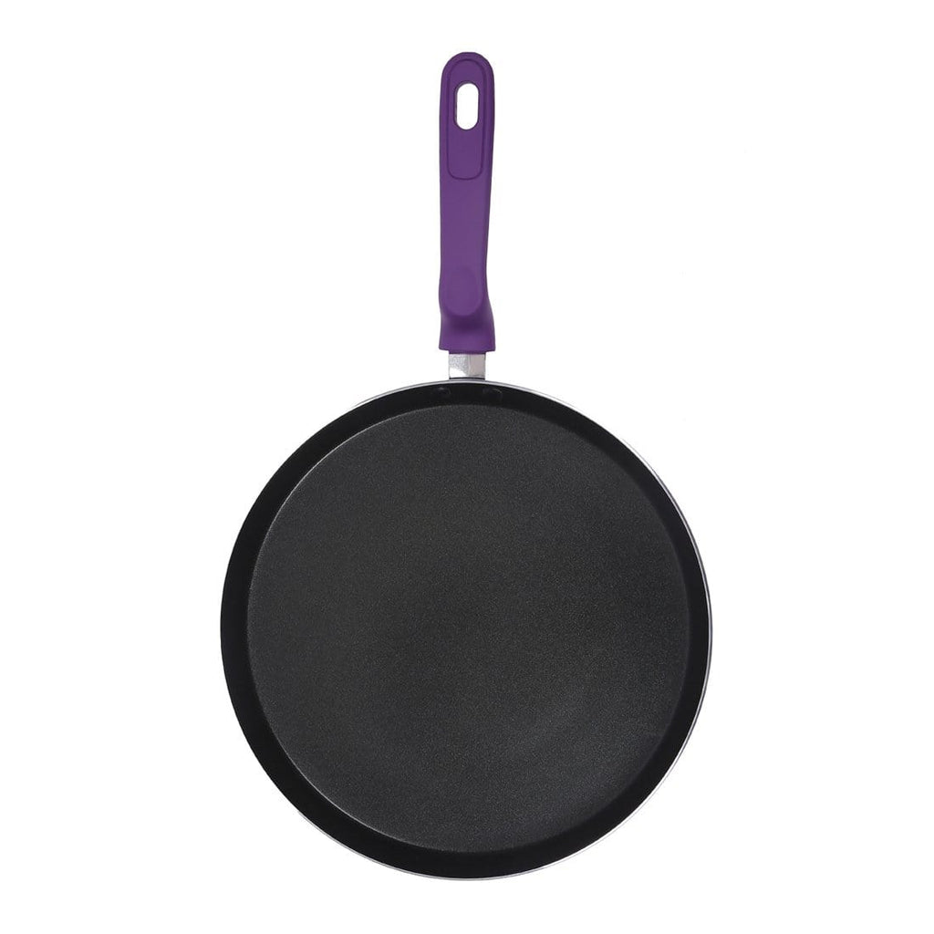 Elite Non-stick Cookware Set, 3Pc (Frying Pan, Dosa Tawa, Waterlily Slotted Turner),Induction Bottom, Soft-touch Handles, Virgin Grade Aluminium, PFOA/Heavy Metals Free, 2 Years Warranty, Purple