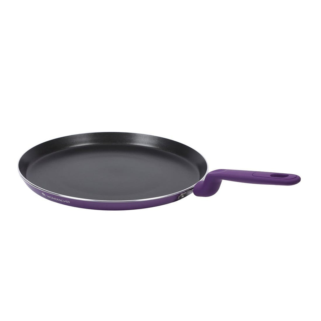 Elite Non-stick Cookware Set, 3Pc (Frying Pan, Dosa Tawa, Waterlily Slotted Turner),Induction Bottom, Soft-touch Handles, Virgin Grade Aluminium, PFOA/Heavy Metals Free, 2 Years Warranty, Purple