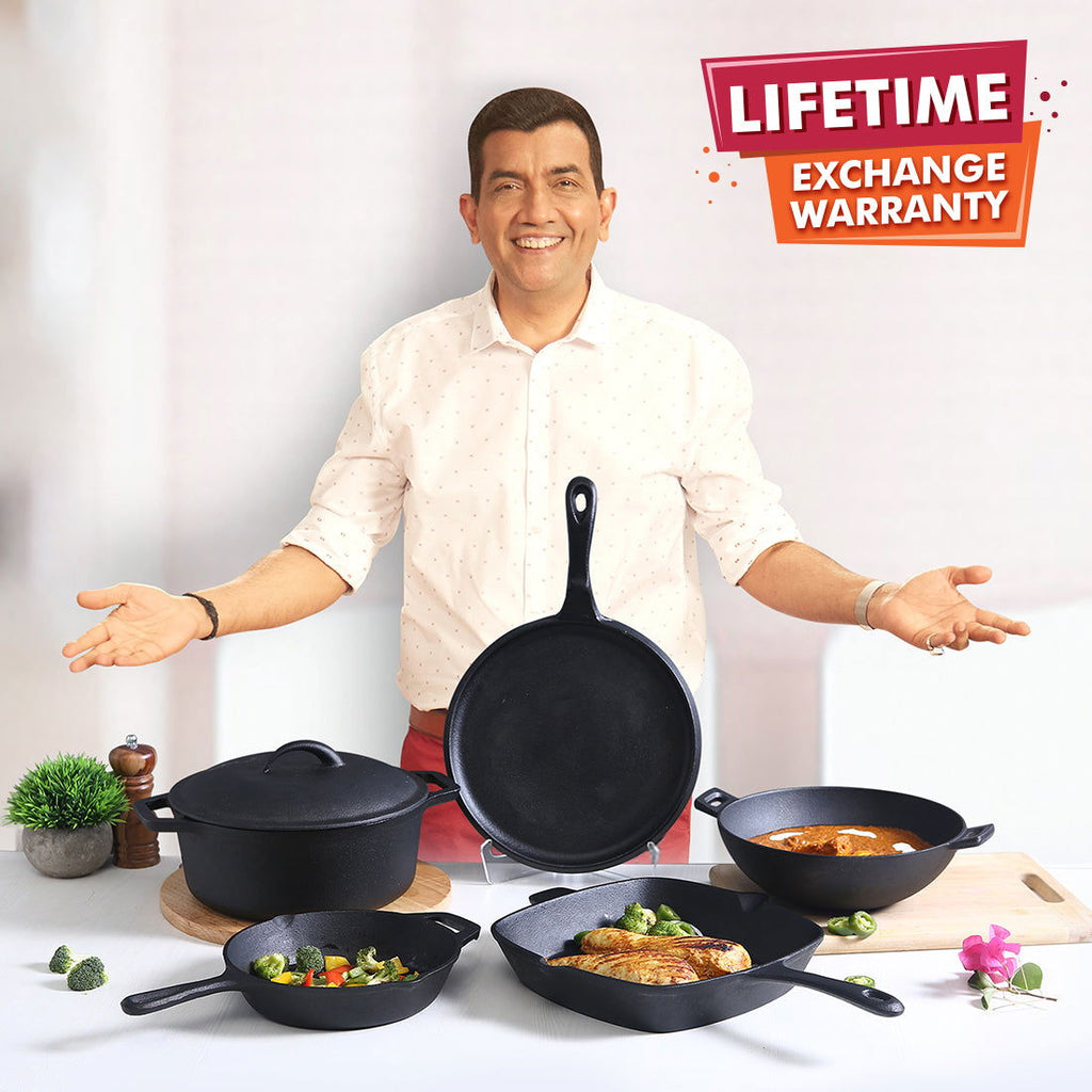 Forza 24 cm Cast-iron Kadhai, Pre-Seasoned Cookware, Induction Friendly, 1.9L, 3.8mm