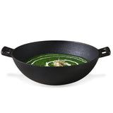 Forza 30cm Cast-iron Kadhai, Pre-Seasoned Cookware, Induction Friendly, 3.35L, 3.8mm