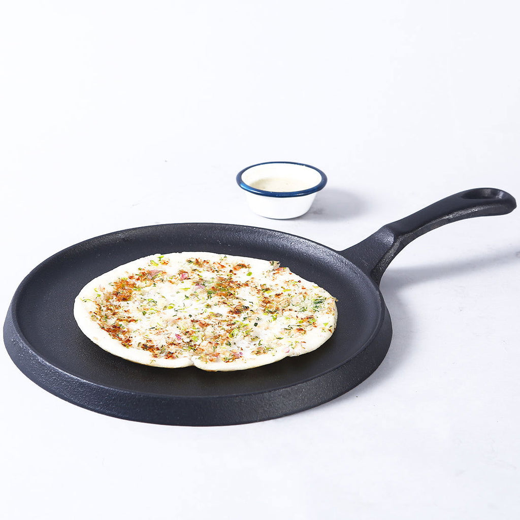 Forza Cast-Iron 25 cm Dosa Tawa Pan | Pre-Seasoned Cookware | Induction Friendly | 3.8 mm| With Lifetime Exchange Warranty