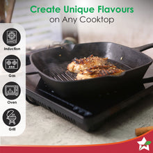 Load image into Gallery viewer, Forza Cast-iron 26 cm Grill Pan, Pre-Seasoned Cookware, Induction Friendly, 3.8 mm