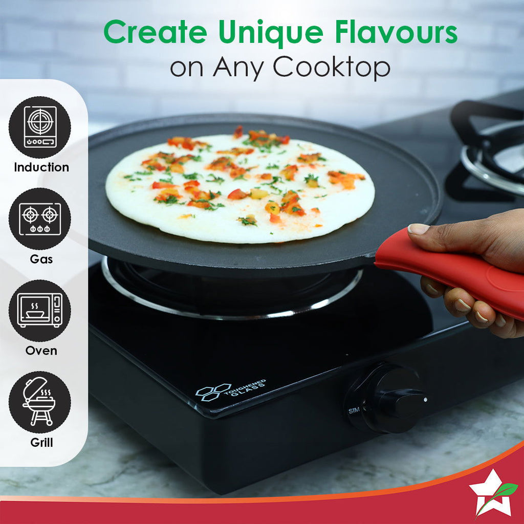 Forza Cast-Iron 27 cm Dosa Tawa Pan | Pre-Seasoned Cookware | Induction Friendly | 4 mm | With Lifetime Exchange Warranty