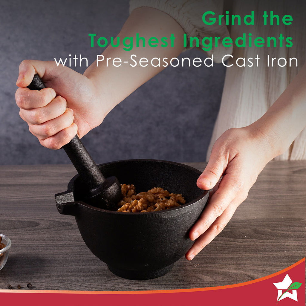 Forza pre-seasoned cast-iron mortar & pestle