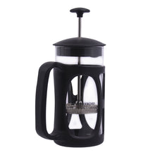 Load image into Gallery viewer, French Press Coffee &amp; Tea Maker 350 ml | Premium Heat Resistant Borosilicate Glass Carafe | 4 Level Filtration System | Stainless Steel Plunger with Mesh | 1-2 Cups of Coffee | Brews in Just 3 Minutes | Black | 1 Year Warranty