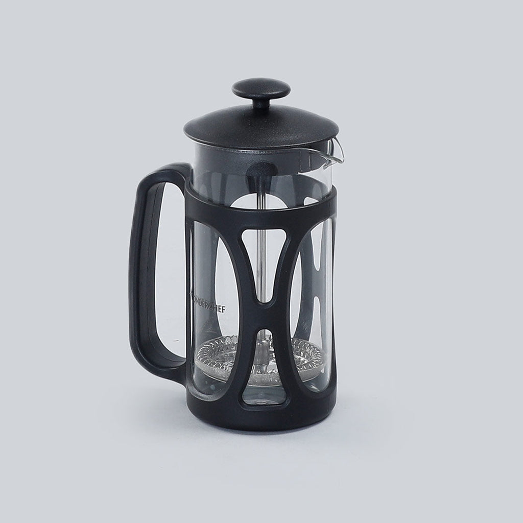 French Press Coffee & Tea Maker 350 ml | Premium Heat Resistant Borosilicate Glass Carafe | 4 Level Filtration System | Stainless Steel Plunger with Mesh | 1-2 Cups of Coffee | Brews in Just 3 Minutes | Black | 1 Year Warranty