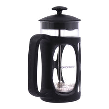 Load image into Gallery viewer, French Press Coffee &amp; Tea Maker 350 ml | Premium Heat Resistant Borosilicate Glass Carafe | 4 Level Filtration System | Stainless Steel Plunger with Mesh | 1-2 Cups of Coffee | Brews in Just 3 Minutes | Black | 1 Year Warranty