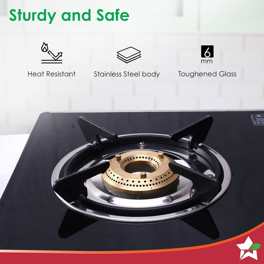 Galaxy 2 Burner Cooktop | 1 Medium, 1 Small Wide Spaced Burners | Highly Efficient Tri-pin Brass Burners | Precise Flame Control | BIS Approved 6mm Toughened Glass Top | 2 Year Warranty