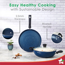 Load image into Gallery viewer, Galaxy 3pcs Cookware Set | Kadhai with Lid and Dosa Tawa | Induction Friendly | Cool Touch Bakelite Handles | Pure Grade Aluminium| PFOA Free| 2 Years Warranty | Midnight Blue