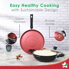 Load image into Gallery viewer, Galaxy 3pcs Cookware Set | Kadhai with Lid and Dosa Tawa | Induction Friendly | Cool Touch Bakelite Handles | Pure Grade Aluminium| PFOA Free| 2 Years Warranty | Red &amp; Black