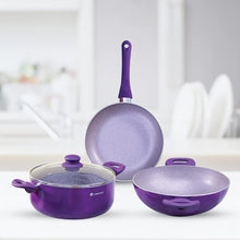 Load image into Gallery viewer, Galaxy Festival 4pcs Cookware Set | Casserole with Lid, Fry Pan, Kadhai | Induction Friendly | Cool Touch Bakelite Handles | Pure Grade Aluminium| PFOA Free| 2 Years Warranty | Purple