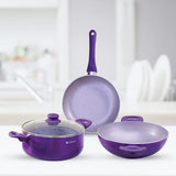 Galaxy Festival 4pcs Cookware Set | Casserole with Lid, Fry Pan, Kadhai | Induction Friendly | Cool Touch Bakelite Handles | Pure Grade Aluminium| PFOA Free| 2 Years Warranty | Purple