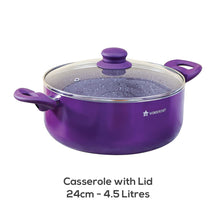 Load image into Gallery viewer, Galaxy Festival 4pcs Cookware Set | Casserole with Lid, Fry Pan, Kadhai | Induction Friendly | Cool Touch Bakelite Handles | Pure Grade Aluminium| PFOA Free| 2 Years Warranty | Purple