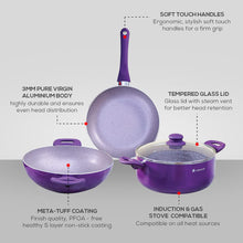 Load image into Gallery viewer, Galaxy Festival 4pcs Cookware Set | Casserole with Lid, Fry Pan, Kadhai | Induction Friendly | Cool Touch Bakelite Handles | Pure Grade Aluminium| PFOA Free| 2 Years Warranty | Purple