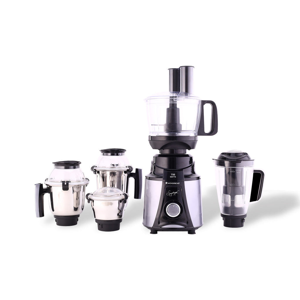 Galaxy Food Processor 750W Mixer Grinder, 100% Copper Motor, 4 Jars, Black & Grey, 5 Year on Motor and 2 Years Overall Warranty