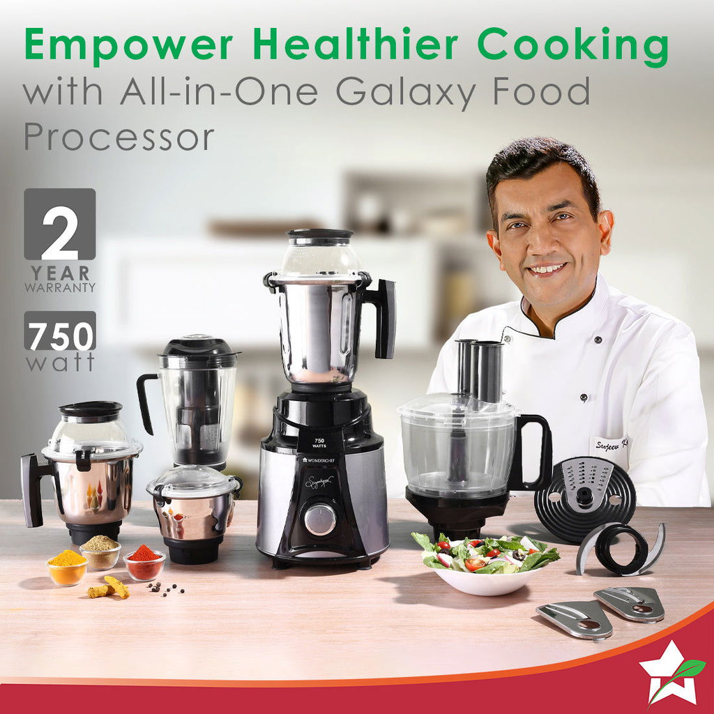 Galaxy Food Processor 750W Mixer Grinder, 100% Copper Motor, 4 Jars, Black & Grey, 5 Year on Motor and 2 Years Overall Warranty